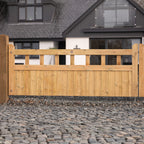 Cottage Scandinavian Redwood Mortise and Tenon T&G Driveway Gate Pair