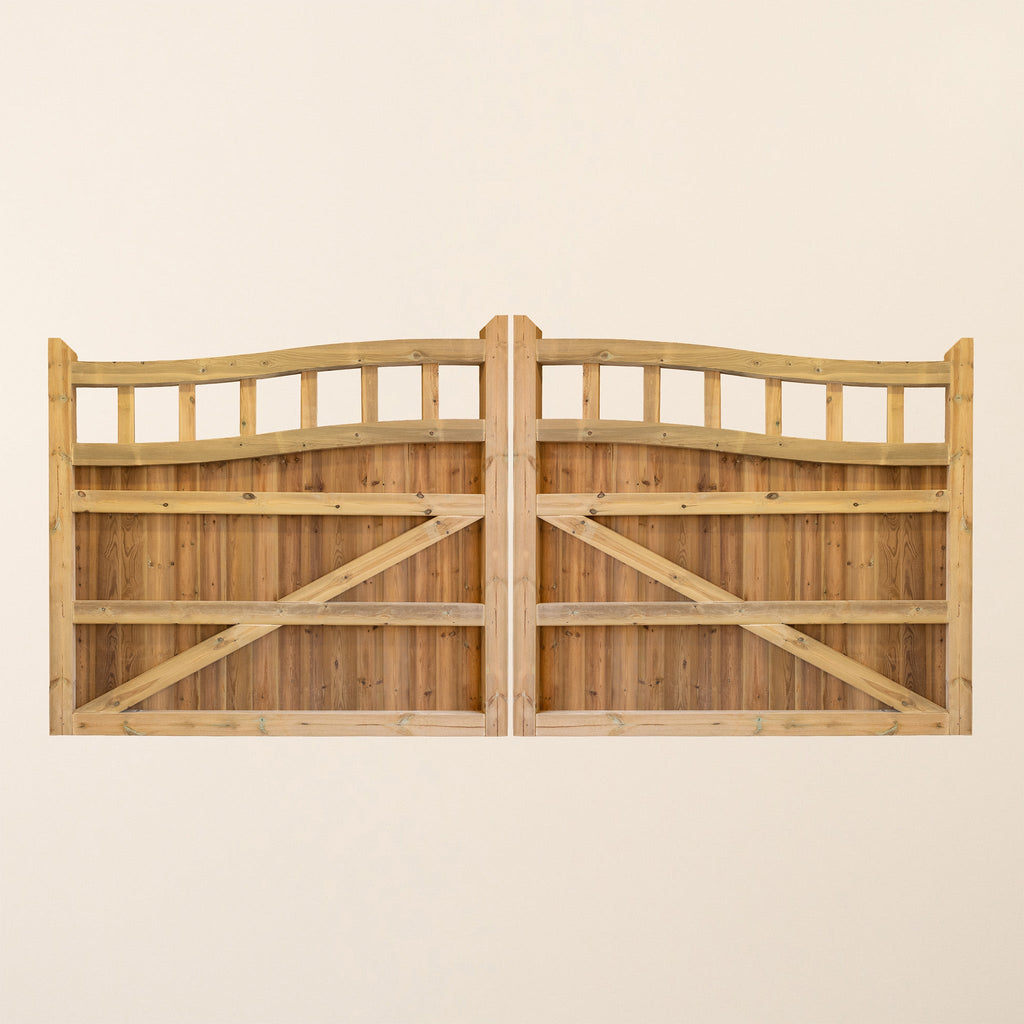 Cottage Swan Neck Scandinavian Redwood Sliding Driveway Gate