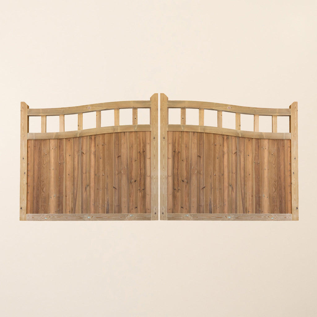 Cottage Swan Neck Scandinavian Redwood Sliding Driveway Gate