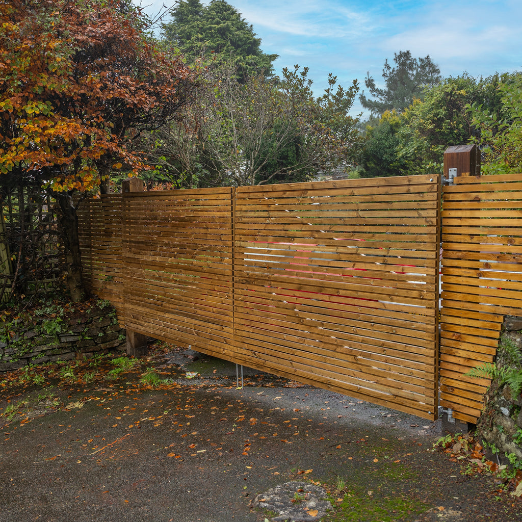 Scandinavian Redwood Slatted Driveway Gates