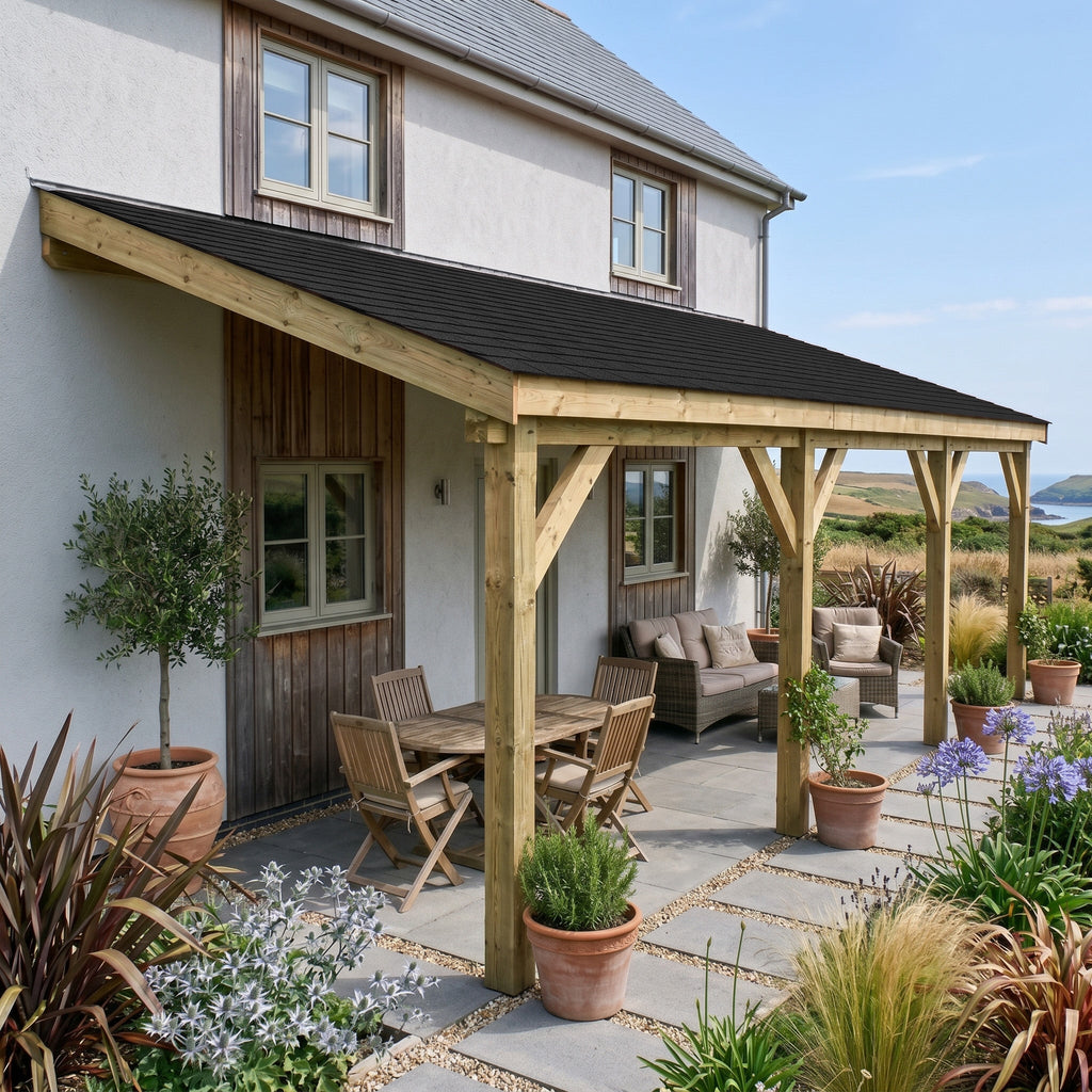 Lean-To Katepal Black Shingle Roof Wooden Gazebo