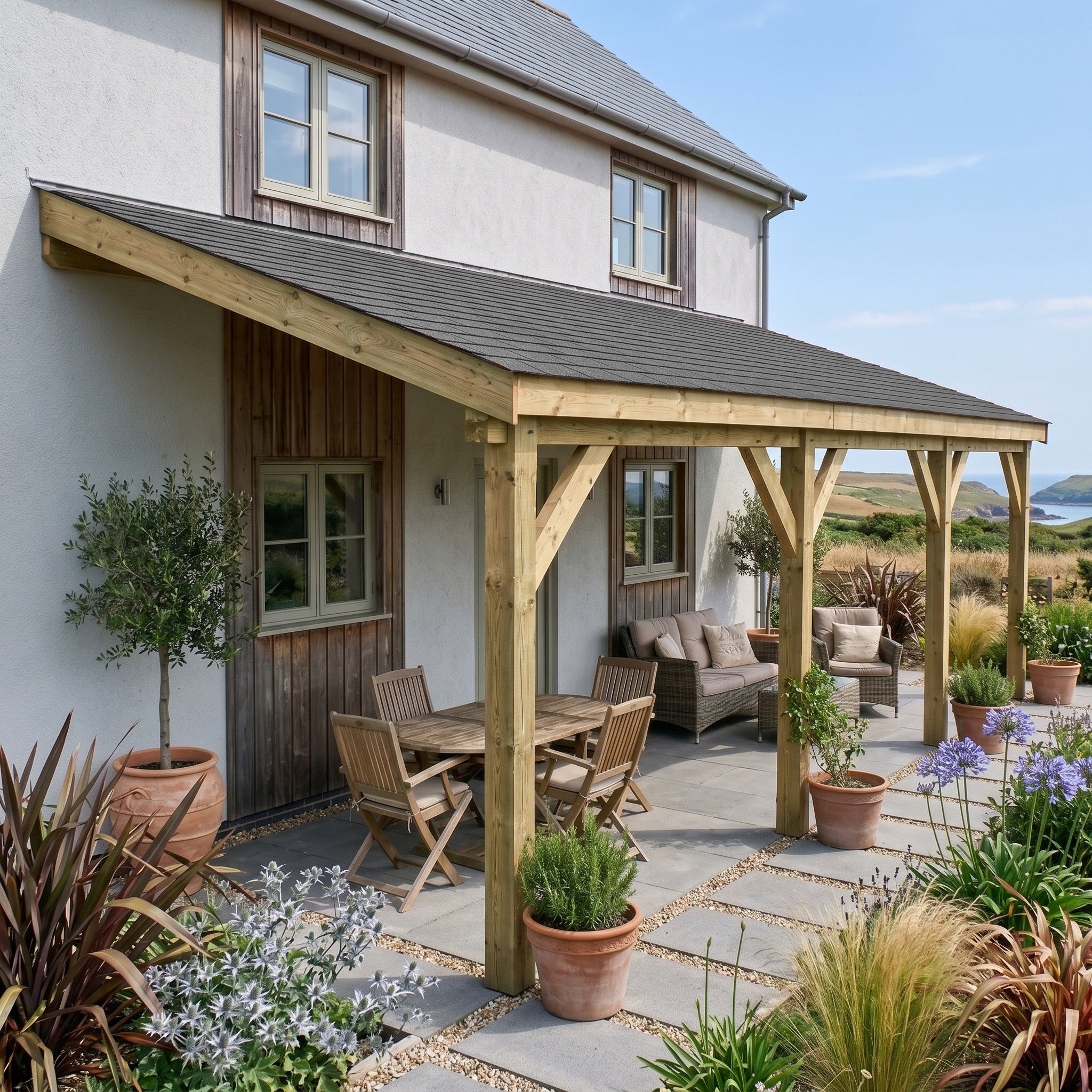 Lean-To Katepal Grey Shingle Roof Wooden Gazebo