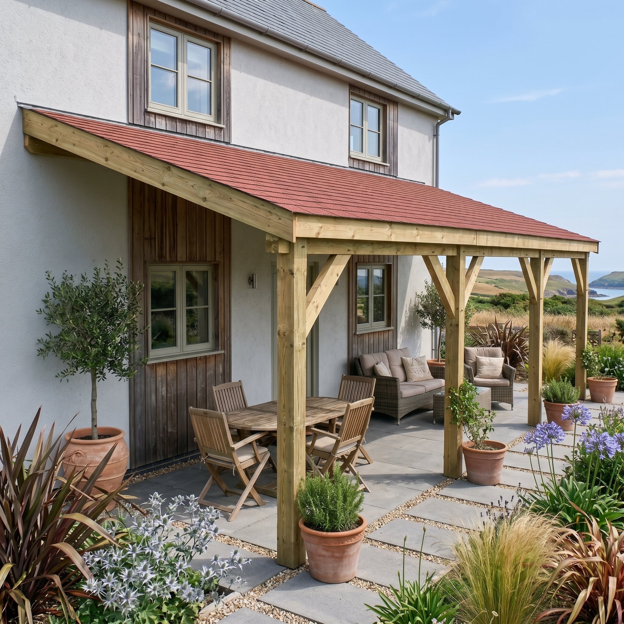 Lean-To Katepal Red Shingle Roof Wooden Gazebo