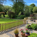 Portable Freestanding Scandinavian Redwood Treated Picket Fence Panel