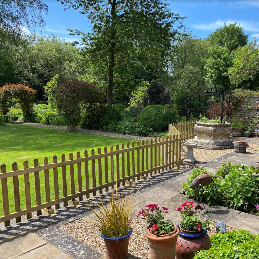Portable Freestanding Scandinavian Redwood Treated Picket Fence Panel