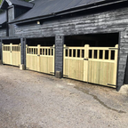 Cottage Scandinavian Redwood Mortise and Tenon T&G Driveway Gate Pair