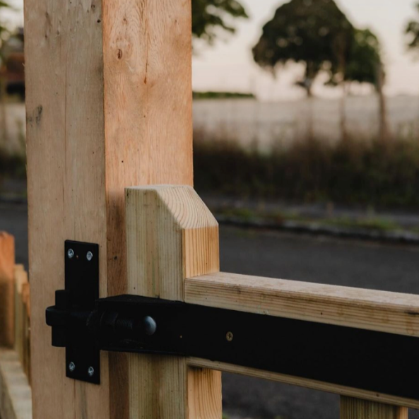Cottage Scandinavian Redwood Mortise and Tenon T&G Driveway Gate Pair