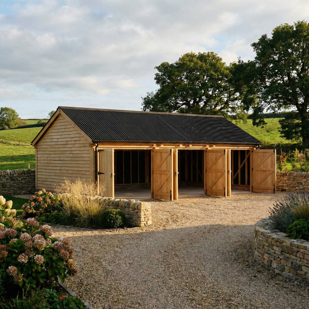 Larch Corrugated Sheet Roof Garage