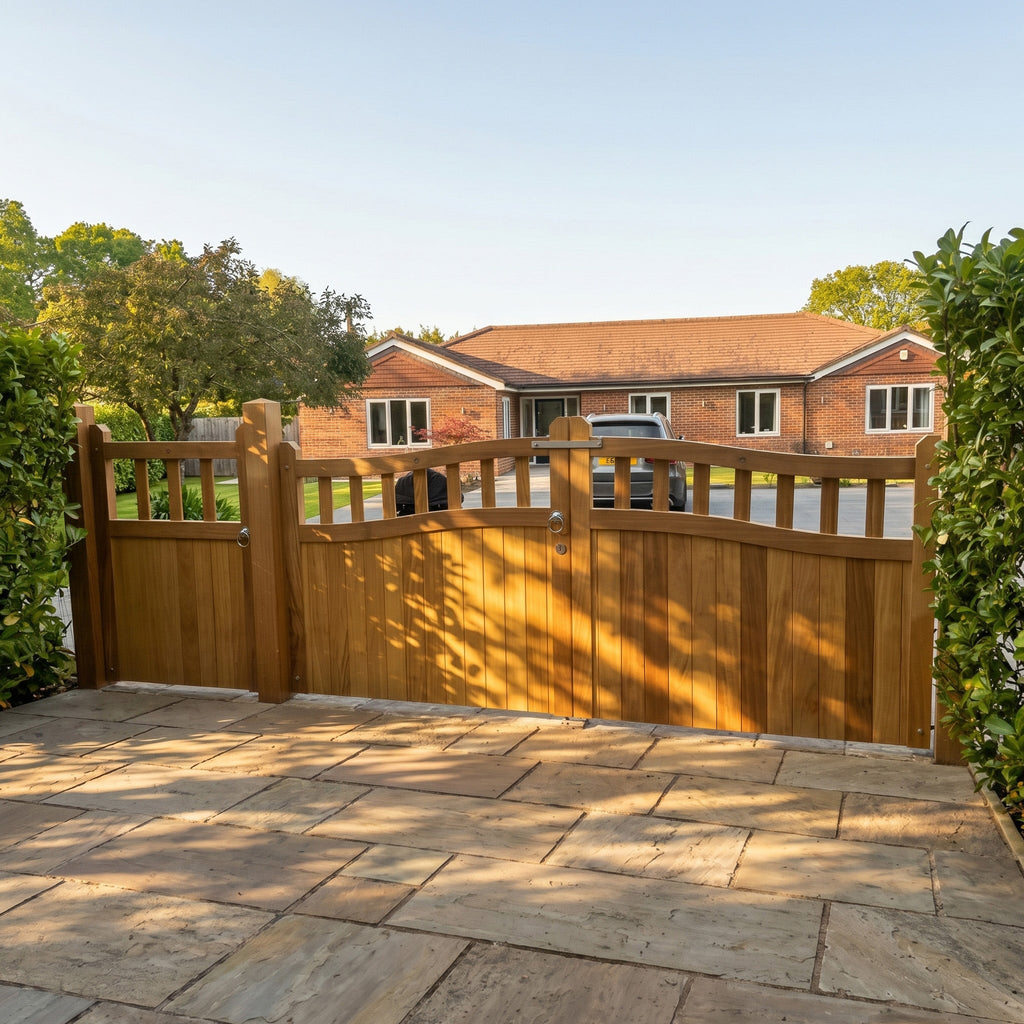 Iroko Swan Neck Cottage Driveway Gate Pair