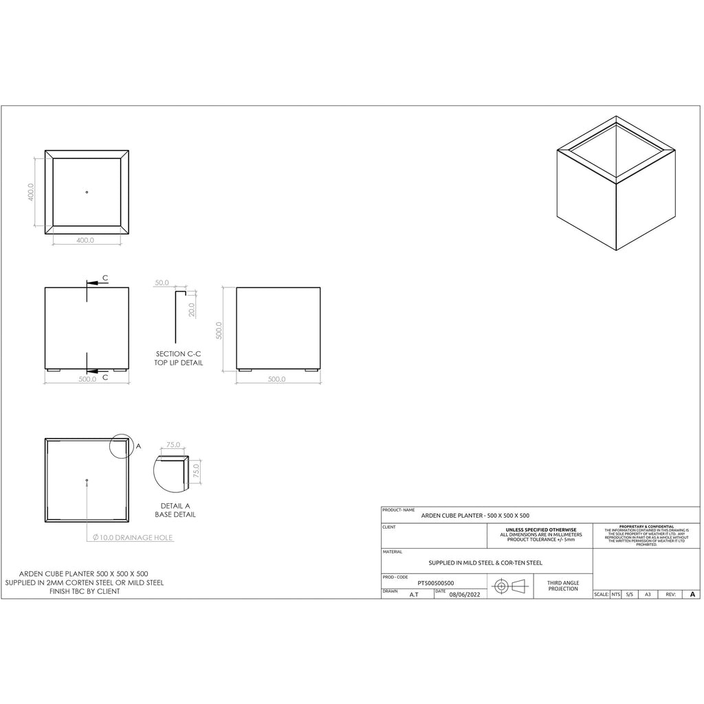 Metal Corten Cube Planter