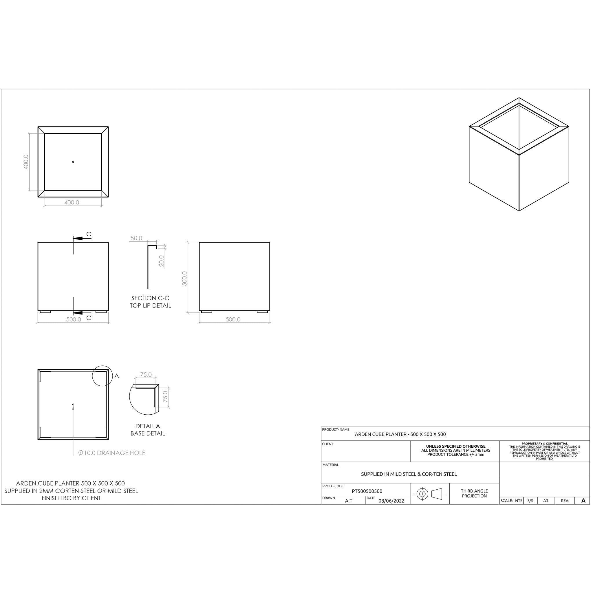 Metal Corten Cube Planter