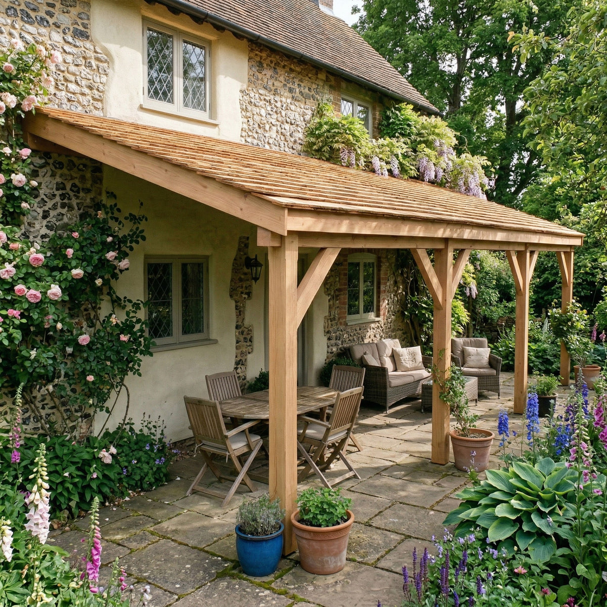 Lean-To Cedar Featheredge Roof Oak Hardwood Gazebo