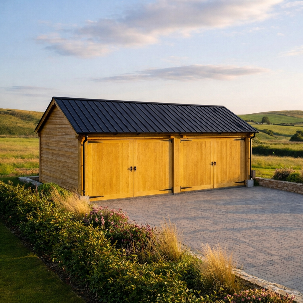 Oak Standing Seam Roof Garage