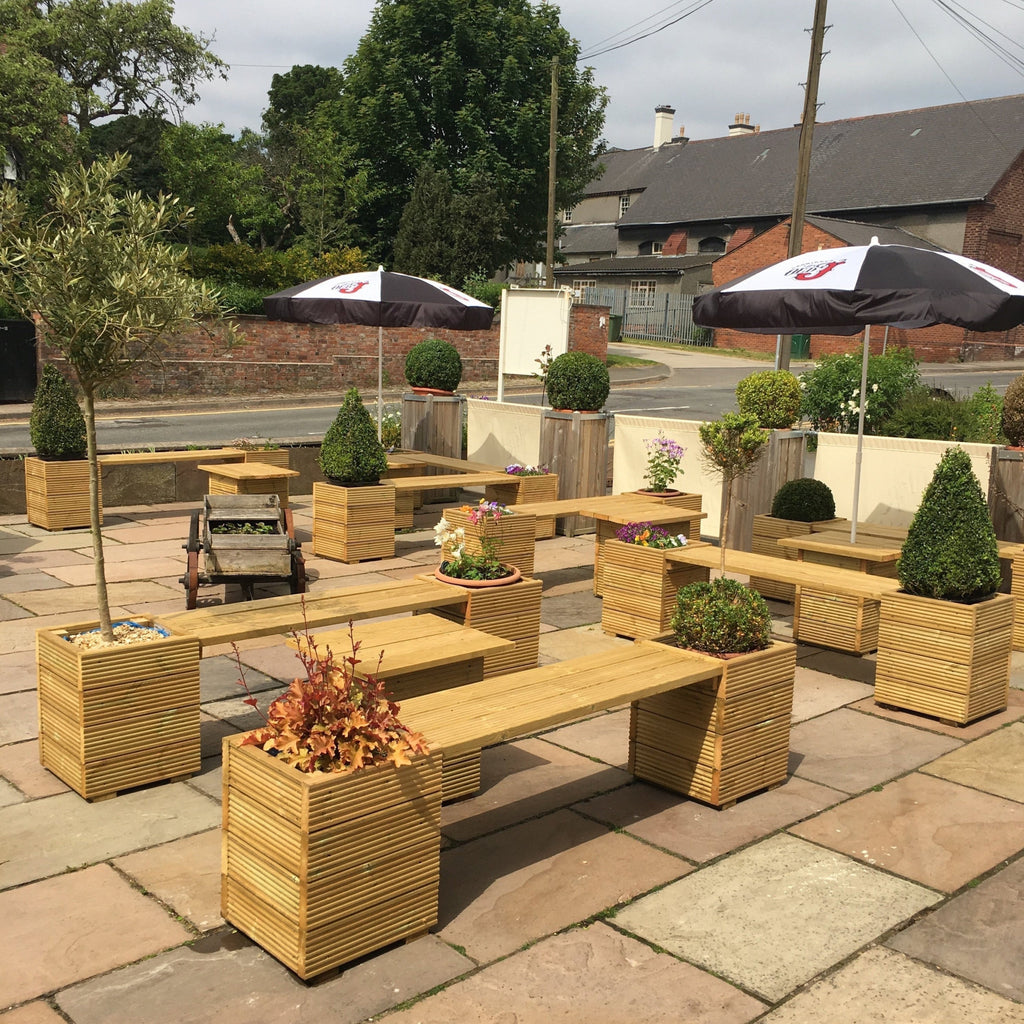 Large Square Decking Wooden Garden Planter & Bench Combination
