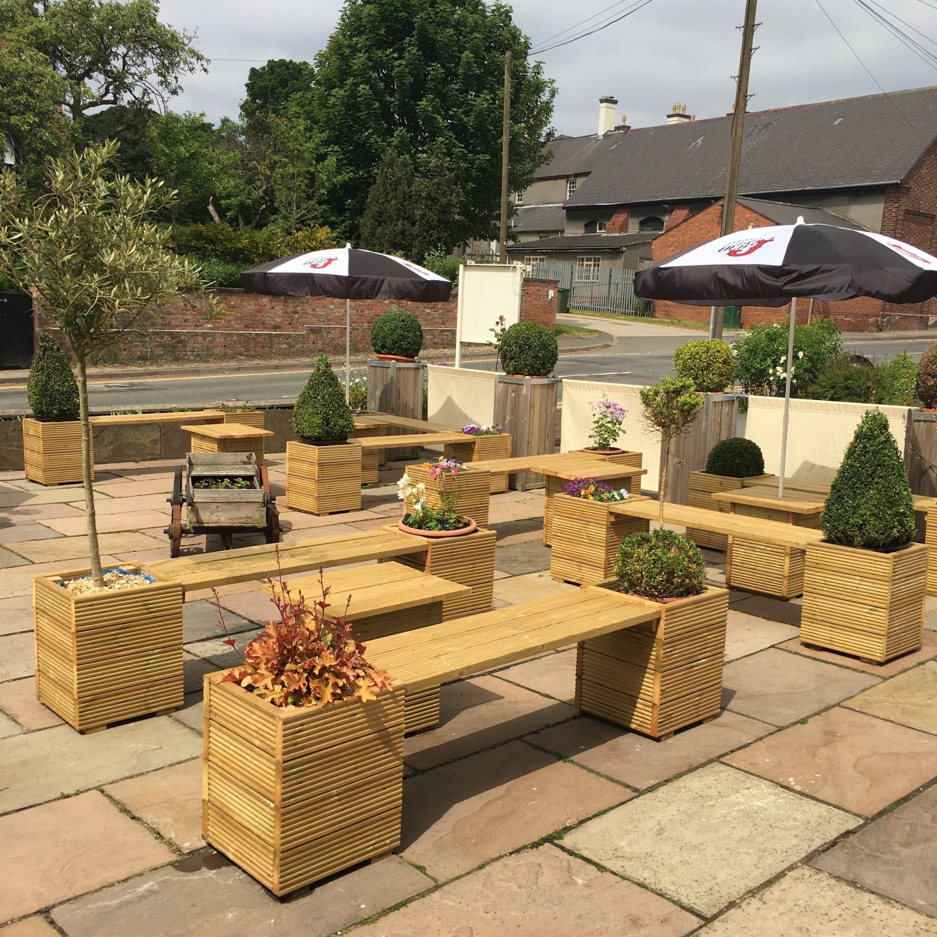 Large Square Decking Wooden Garden Planter & Bench Combination